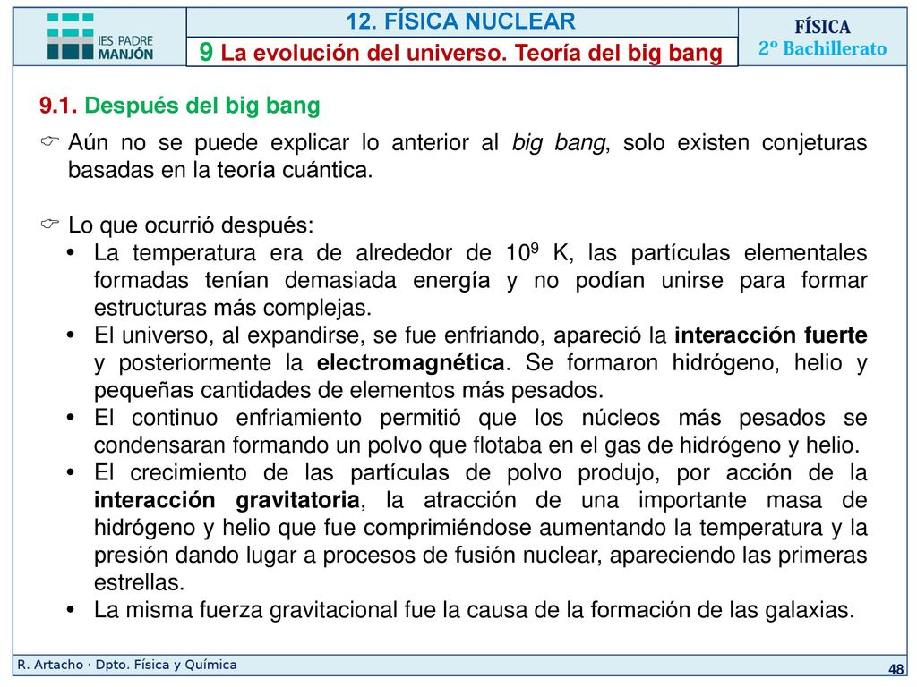 9 La evolución del universo. Teoría del big bang