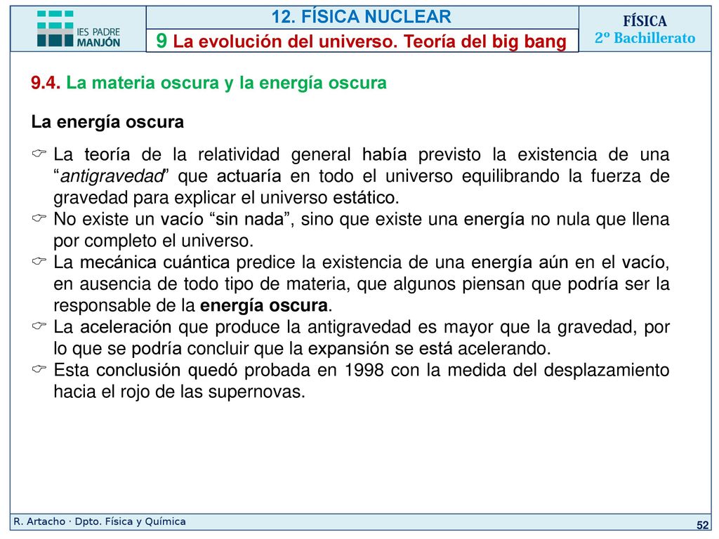 9 La evolución del universo. Teoría del big bang