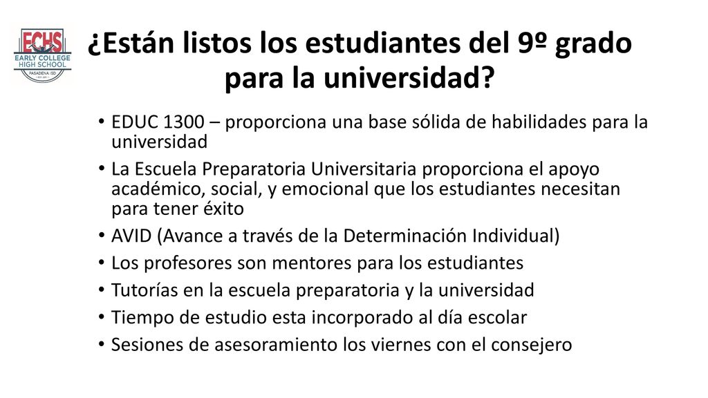 ¿Están listos los estudiantes del 9º grado para la universidad