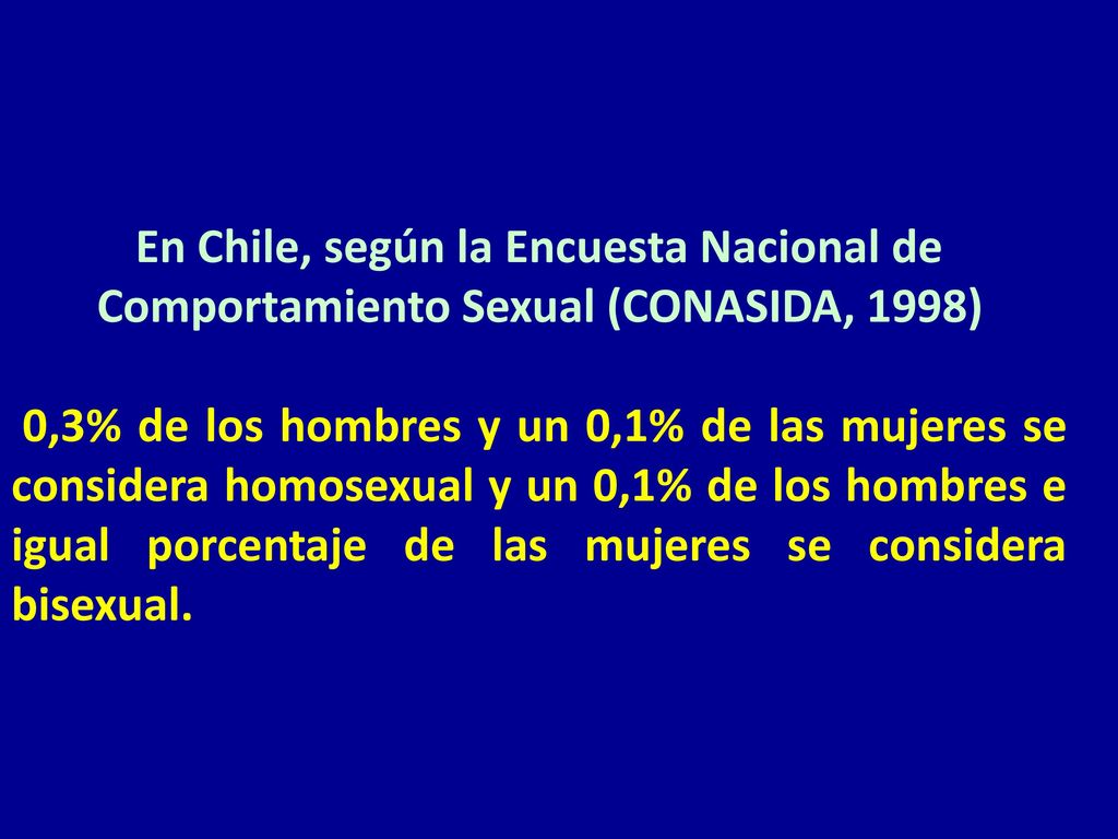 En Chile, según la Encuesta Nacional de Comportamiento Sexual (CONASIDA, 1998)