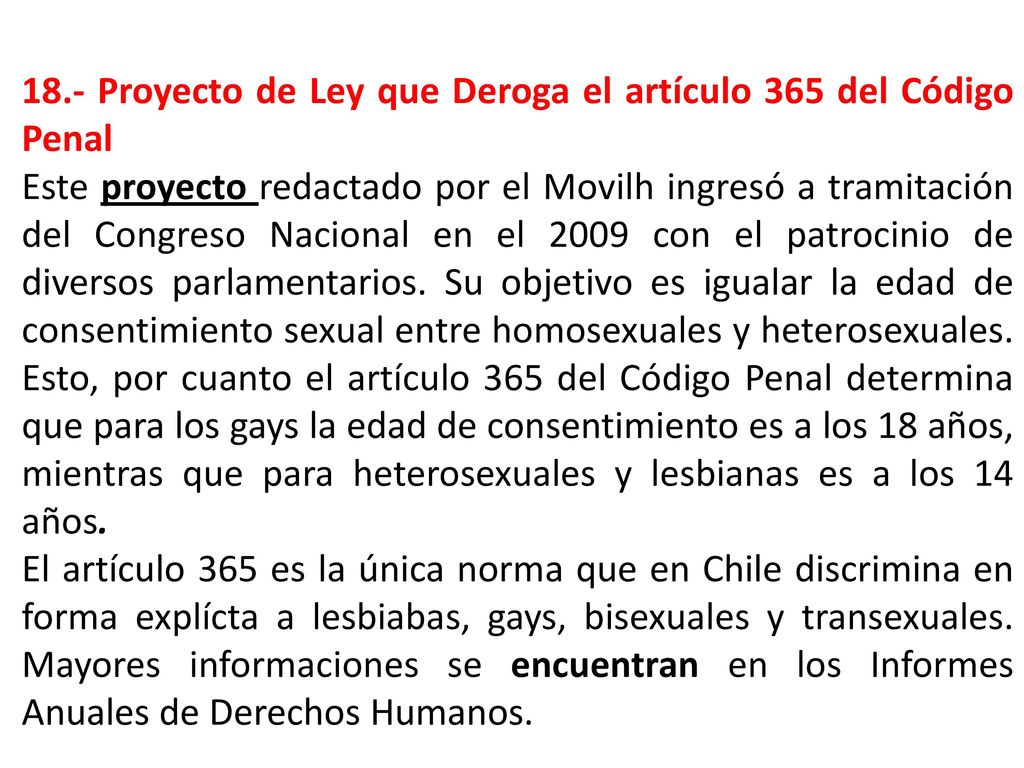 18.- Proyecto de Ley que Deroga el artículo 365 del Código Penal