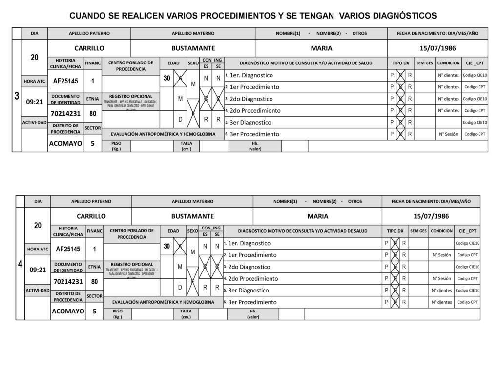 CUANDO SE REALICEN VARIOS PROCEDIMIENTOS Y SE TENGAN VARIOS DIAGNÓSTICOS