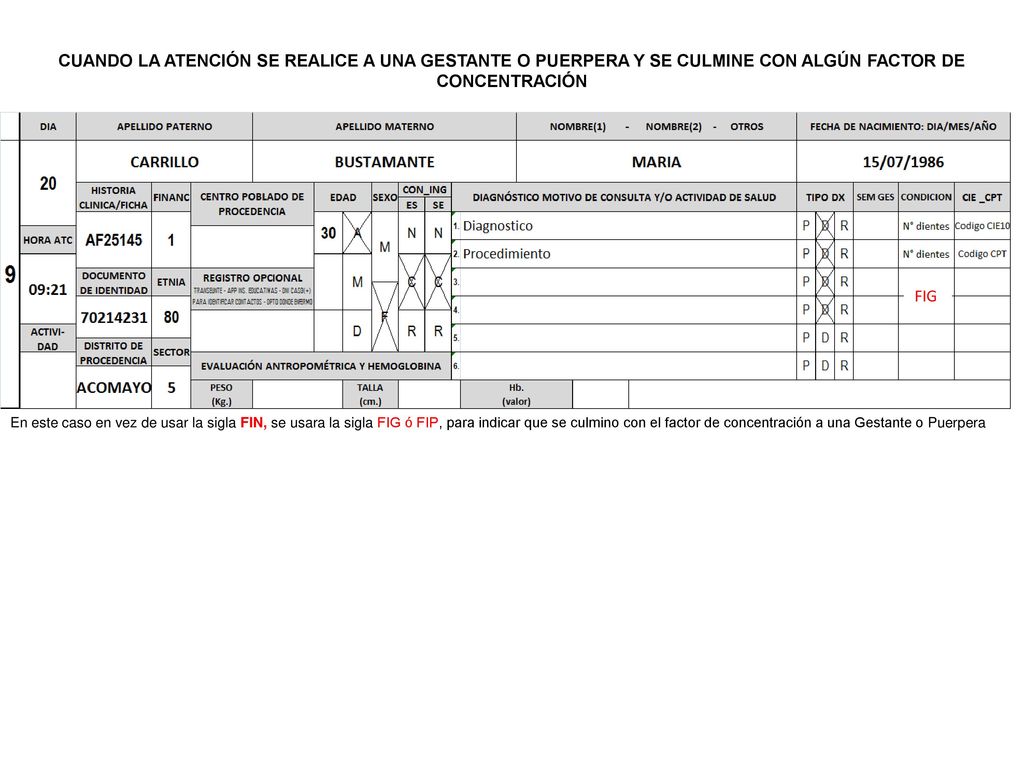 CUANDO LA ATENCIÓN SE REALICE A UNA GESTANTE O PUERPERA Y SE CULMINE CON ALGÚN FACTOR DE CONCENTRACIÓN