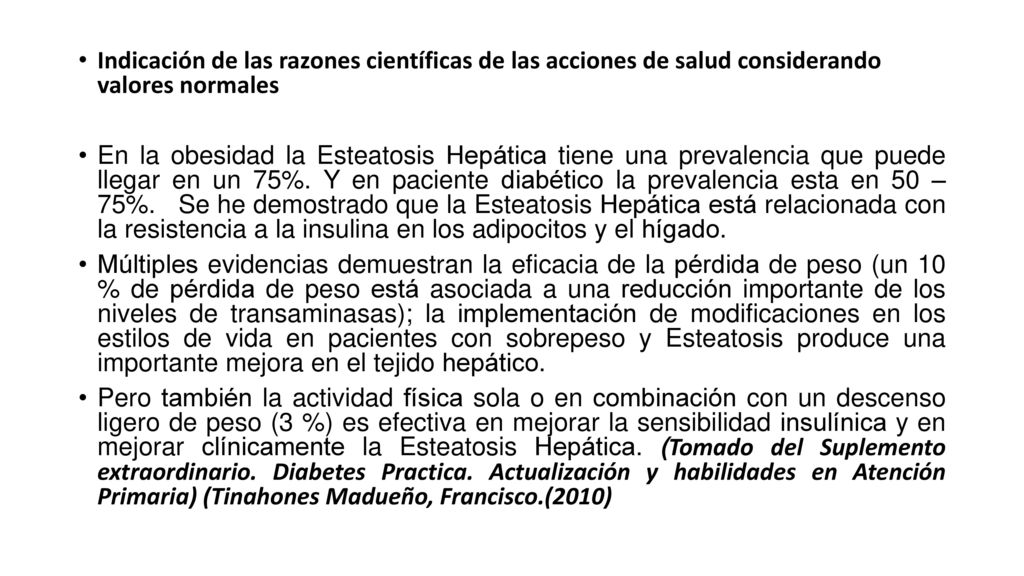 Indicación de las razones científicas de las acciones de salud considerando valores normales