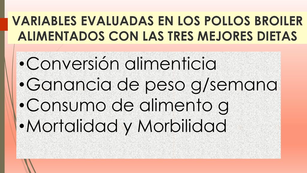 Conversión alimenticia Ganancia de peso g/semana Consumo de alimento g
