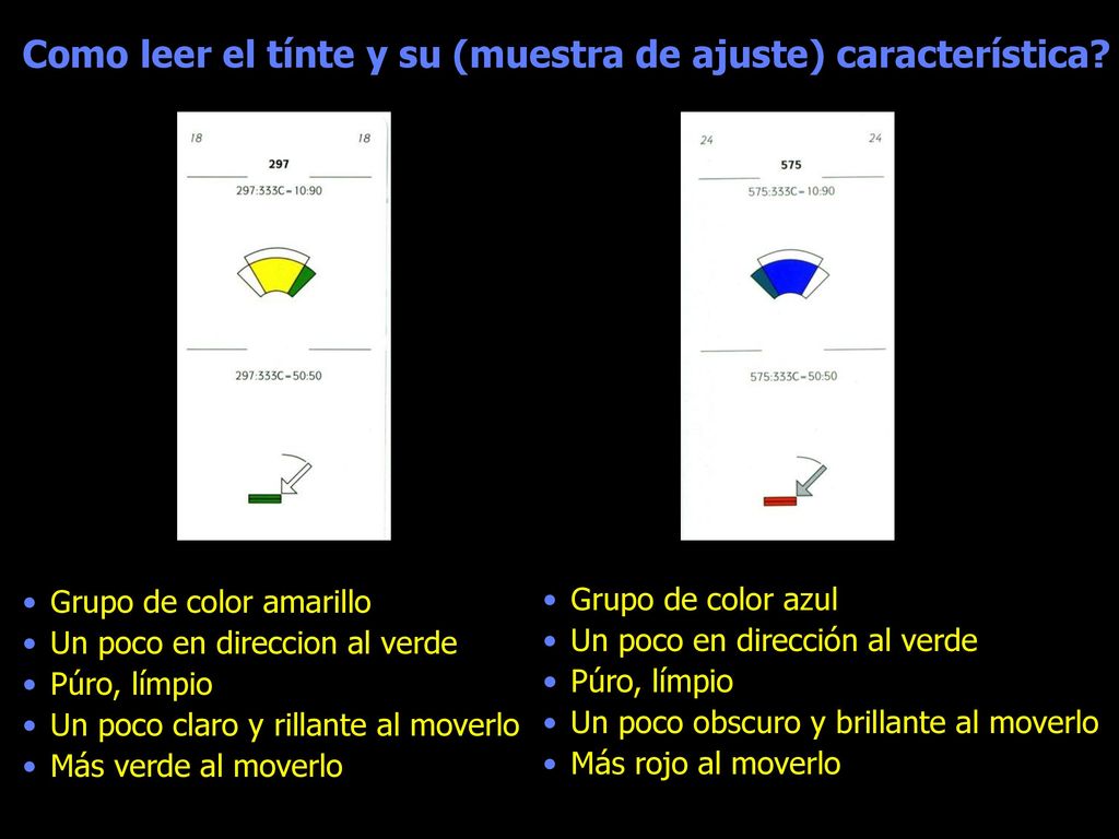 Como leer el tínte y su (muestra de ajuste) característica