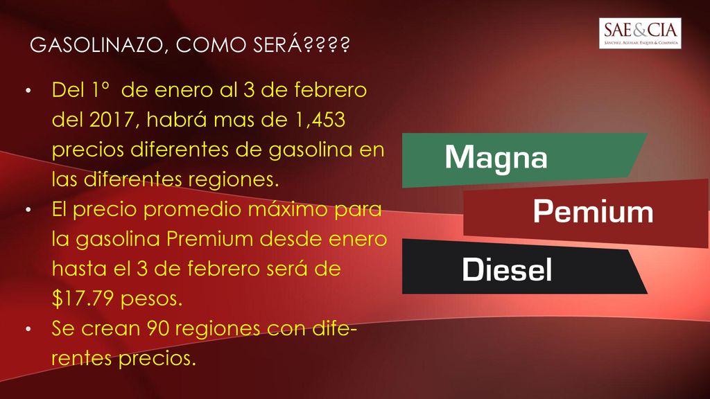 GASOLINAZO, COMO SERÁ Del 1º de enero al 3 de febrero del 2017, habrá mas de 1,453 precios diferentes de gasolina en las diferentes regiones.