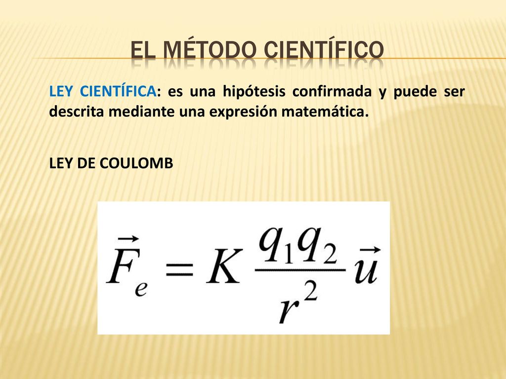 EL MÉTODO CIENTÍFICO LEY CIENTÍFICA: es una hipótesis confirmada y puede ser descrita mediante una expresión matemática.