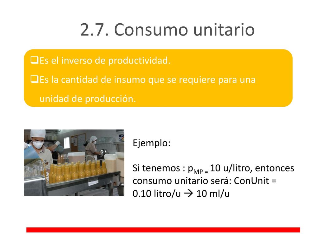 2.7. Consumo unitario Es el inverso de productividad.