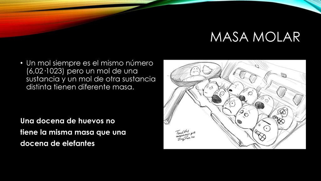 Masa Molar Un mol siempre es el mismo número (6,02·1023) pero un mol de una sustancia y un mol de otra sustancia distinta tienen diferente masa.