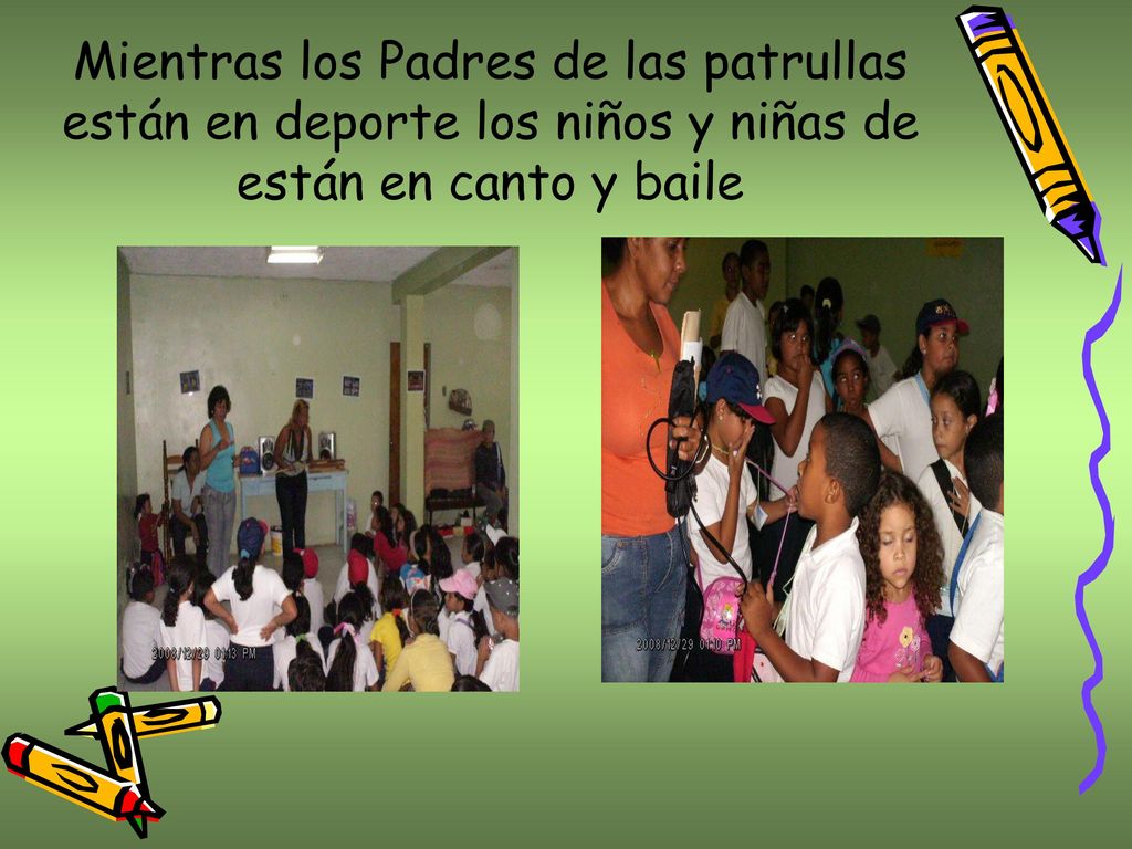 Mientras los Padres de las patrullas están en deporte los niños y niñas de están en canto y baile