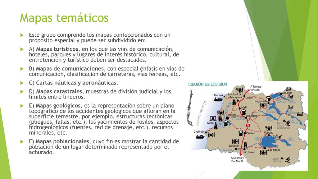 Mapas temáticos Este grupo comprende los mapas confeccionados con un propósito especial y puede ser subdividido en: