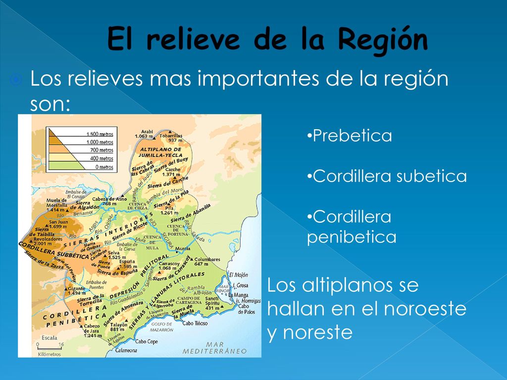 El relieve de la Región Los relieves mas importantes de la región son: