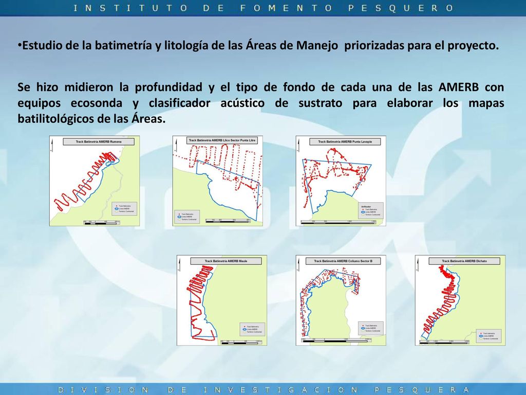 Estudio de la batimetría y litología de las Áreas de Manejo priorizadas para el proyecto.