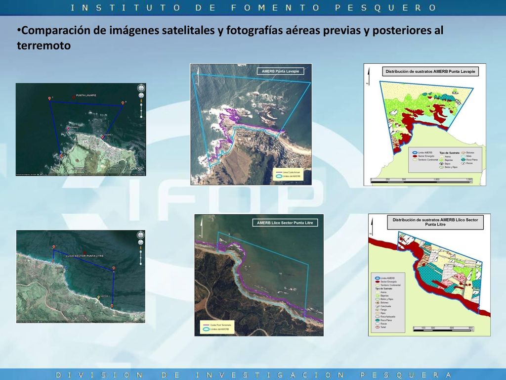 Comparación de imágenes satelitales y fotografías aéreas previas y posteriores al terremoto