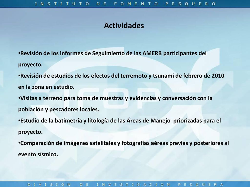 Actividades Revisión de los informes de Seguimiento de las AMERB participantes del proyecto.
