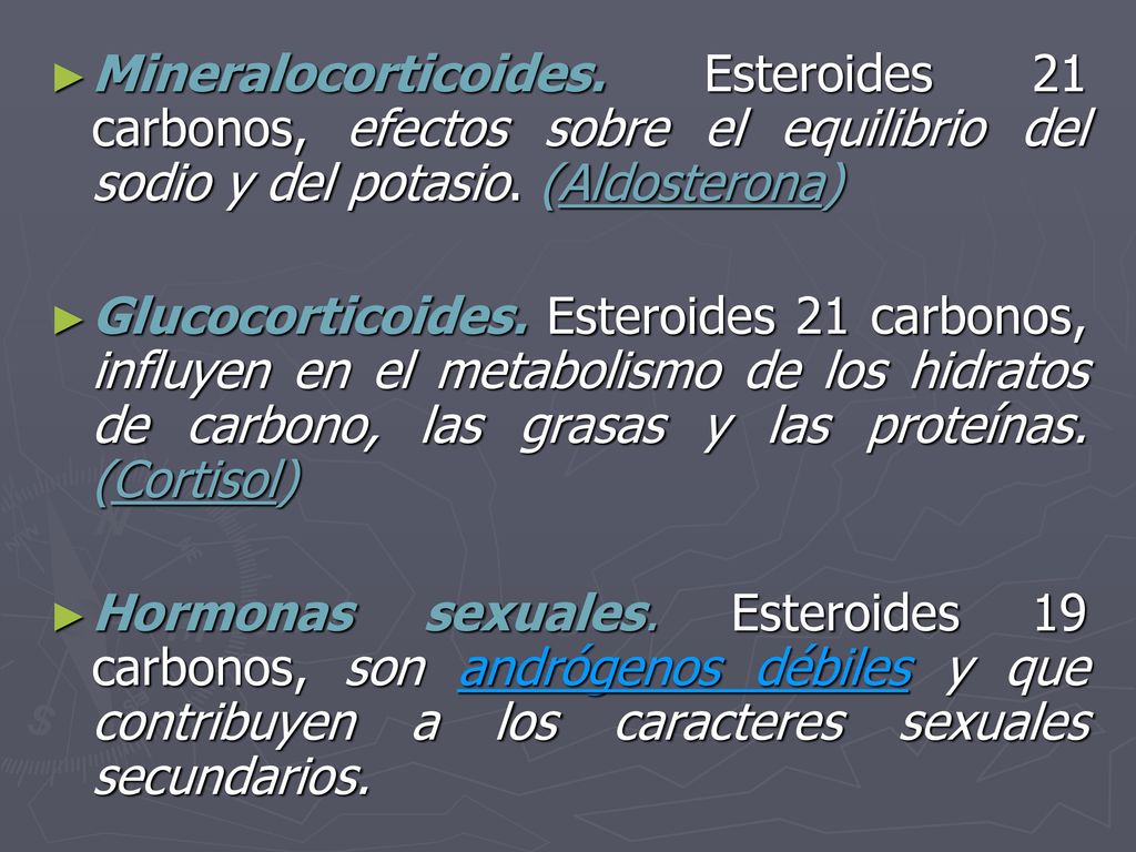 Mineralocorticoides. Esteroides 21 carbonos, efectos sobre el equilibrio del sodio y del potasio. (Aldosterona)