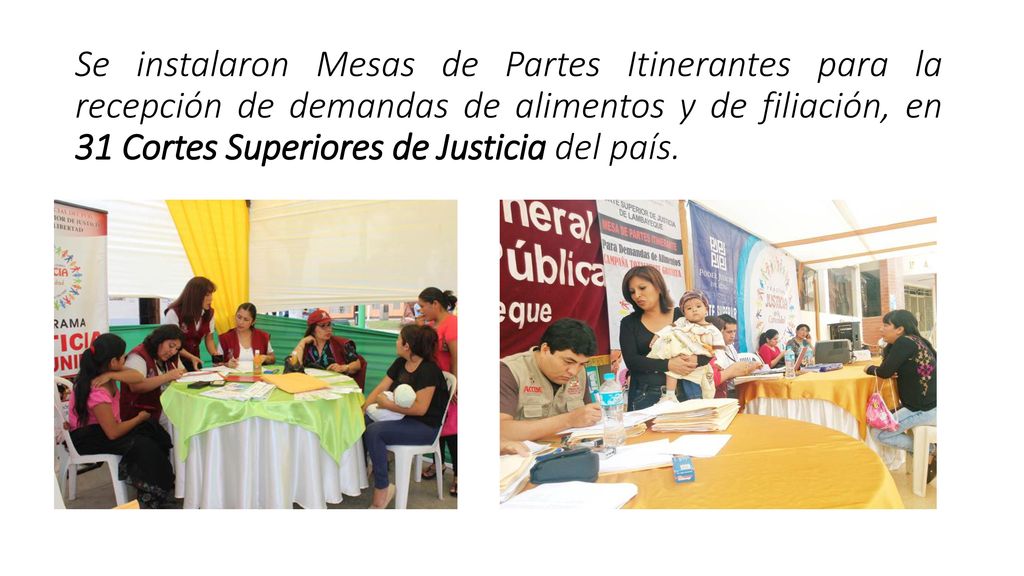 Se instalaron Mesas de Partes Itinerantes para la recepción de demandas de alimentos y de filiación, en 31 Cortes Superiores de Justicia del país.
