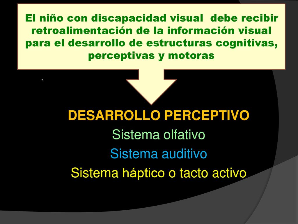 El niño con discapacidad visual debe recibir retroalimentación de la información visual para el desarrollo de estructuras cognitivas, perceptivas y motoras
