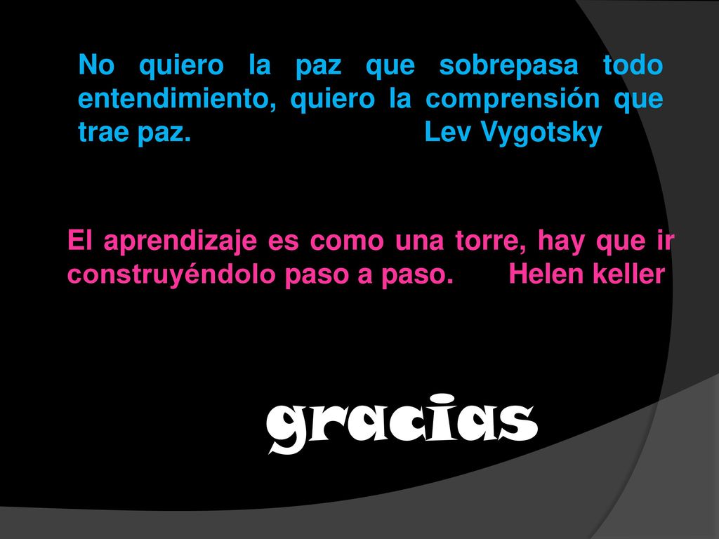 No quiero la paz que sobrepasa todo entendimiento, quiero la comprensión que trae paz. Lev Vygotsky