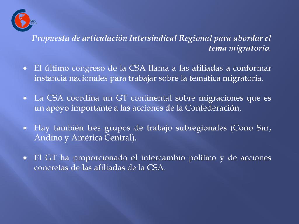 Propuesta de articulación Intersindical Regional para abordar el tema migratorio.