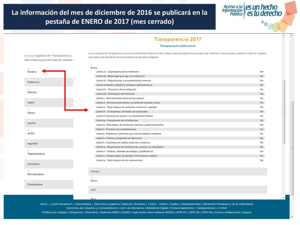 La información del mes de diciembre de 2016 se publicará en la pestaña de ENERO de 2017 (mes cerrado)