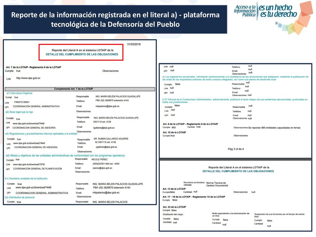 Reporte de la información registrada en el literal a) - plataforma tecnológica de la Defensoría del Pueblo