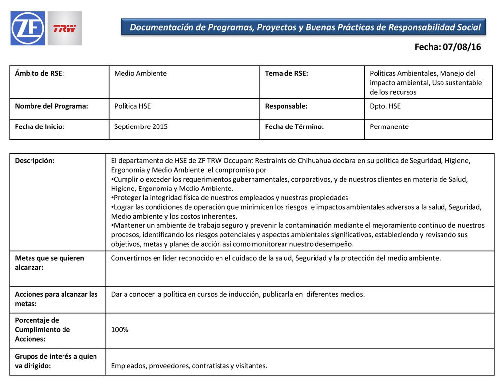Documentación de Programas, Proyectos y Buenas Prácticas de Responsabilidad Social