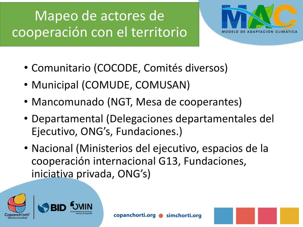 Mapeo de actores de cooperación con el territorio