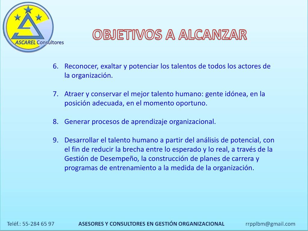 OBJETIVOS A ALCANZAR Reconocer, exaltar y potenciar los talentos de todos los actores de la organización.