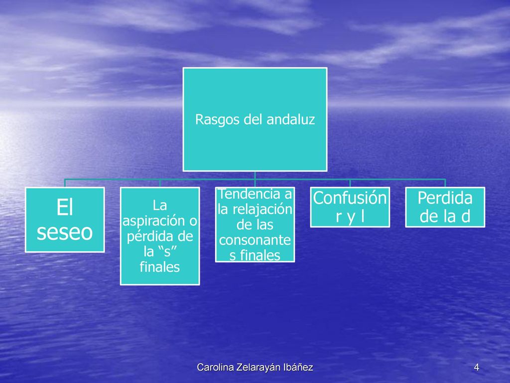 Rasgos del andaluz El seseo. La aspiración o pérdida de la s finales. Tendencia a la relajación de las consonantes finales.