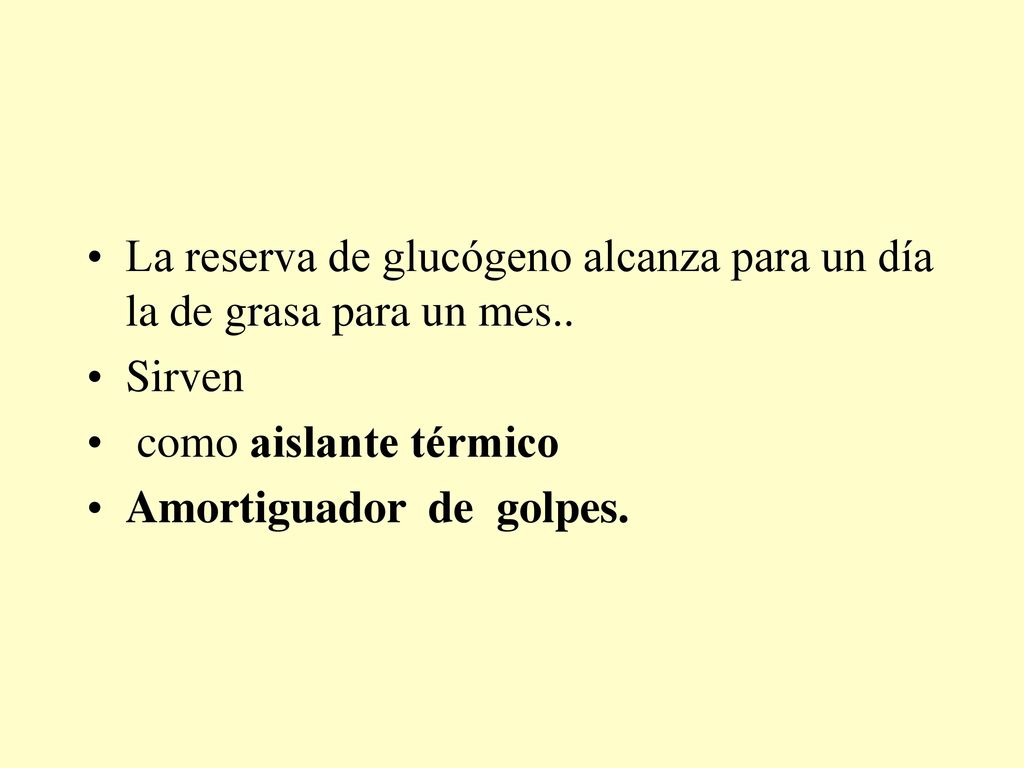 La reserva de glucógeno alcanza para un día la de grasa para un mes..