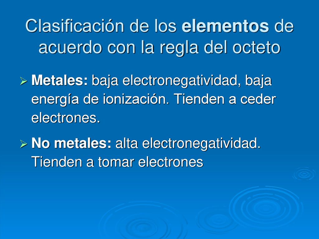 Clasificación de los elementos de acuerdo con la regla del octeto