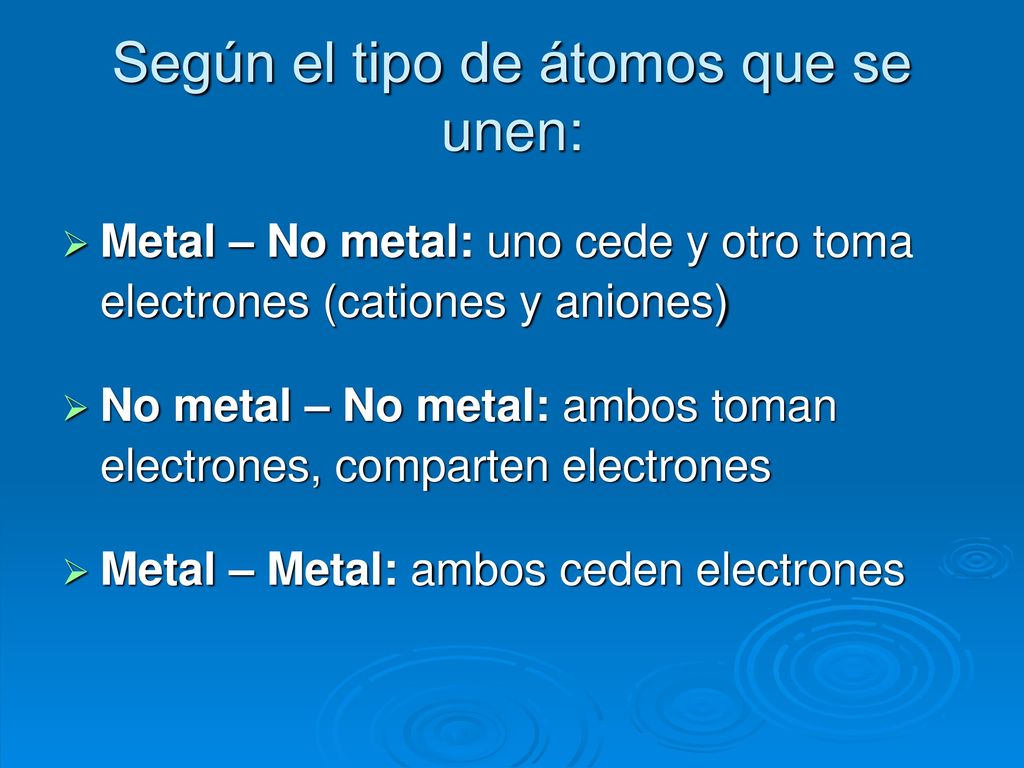 Según el tipo de átomos que se unen: