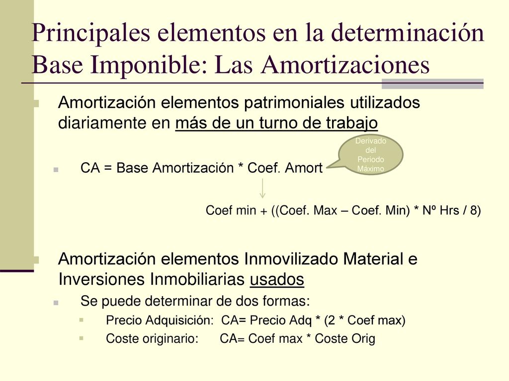 Principales elementos en la determinación Base Imponible: Las Amortizaciones