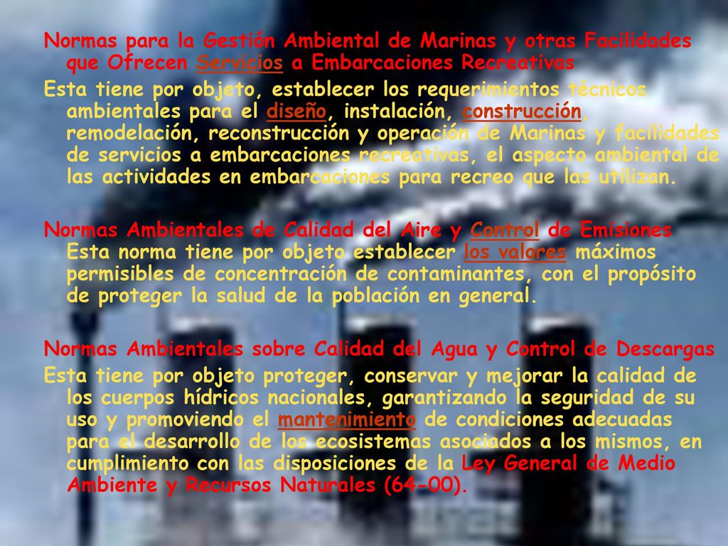 Normas para la Gestión Ambiental de Marinas y otras Facilidades que Ofrecen Servicios a Embarcaciones Recreativas