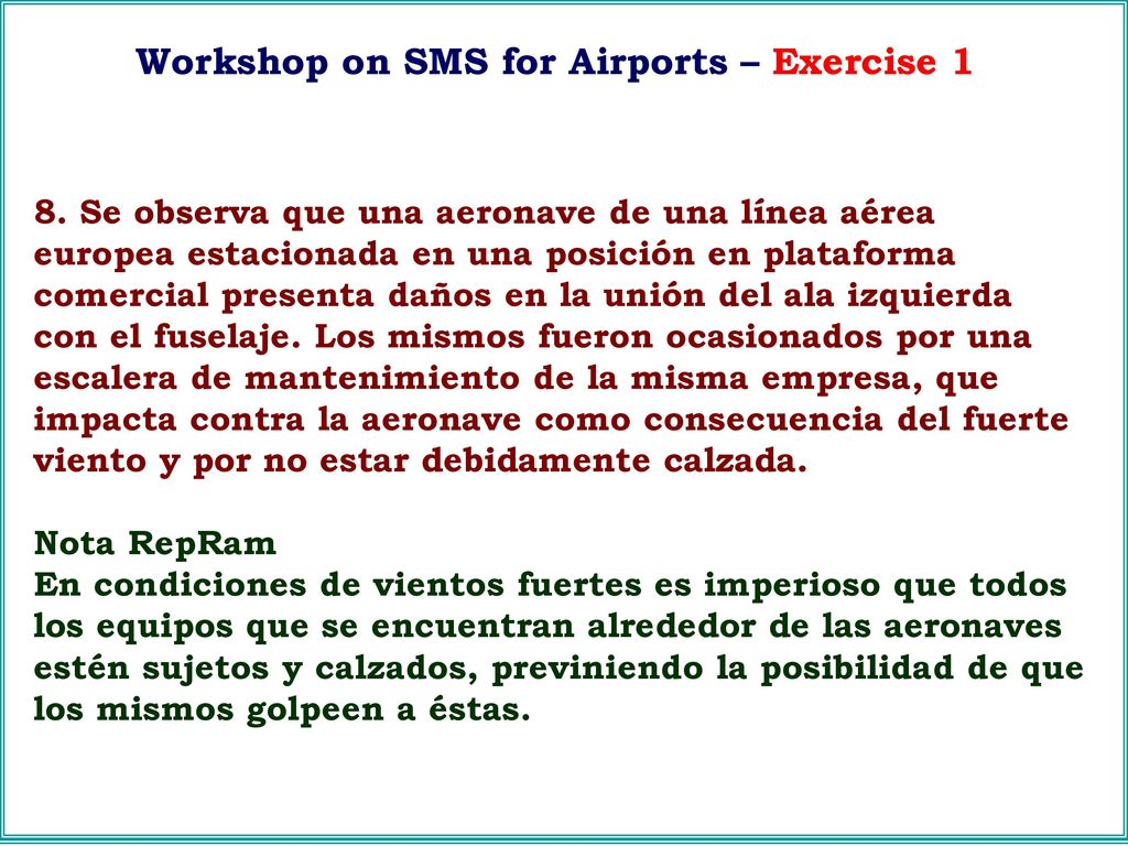 Workshop on SMS for Airports – Exercise 1