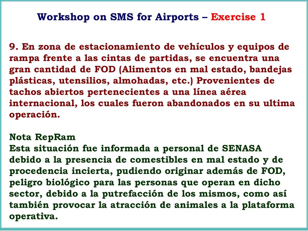 Workshop on SMS for Airports – Exercise 1