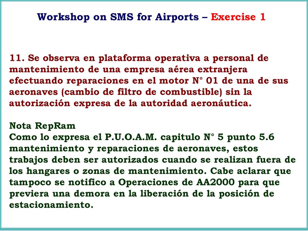 Workshop on SMS for Airports – Exercise 1