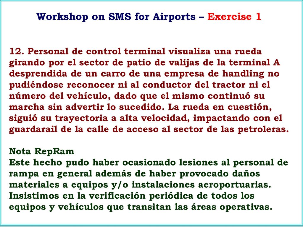 Workshop on SMS for Airports – Exercise 1