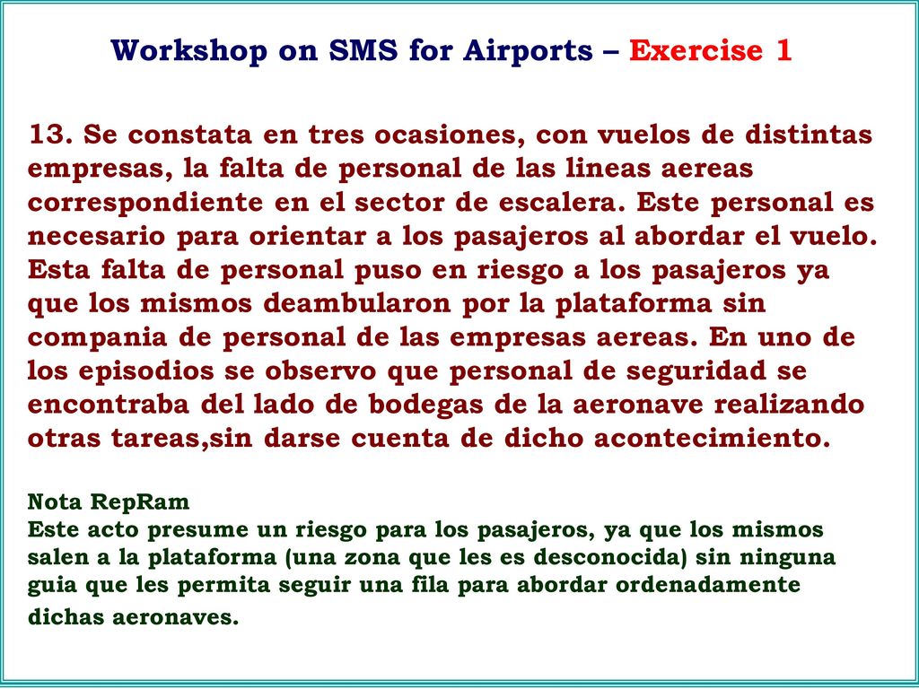 Workshop on SMS for Airports – Exercise 1