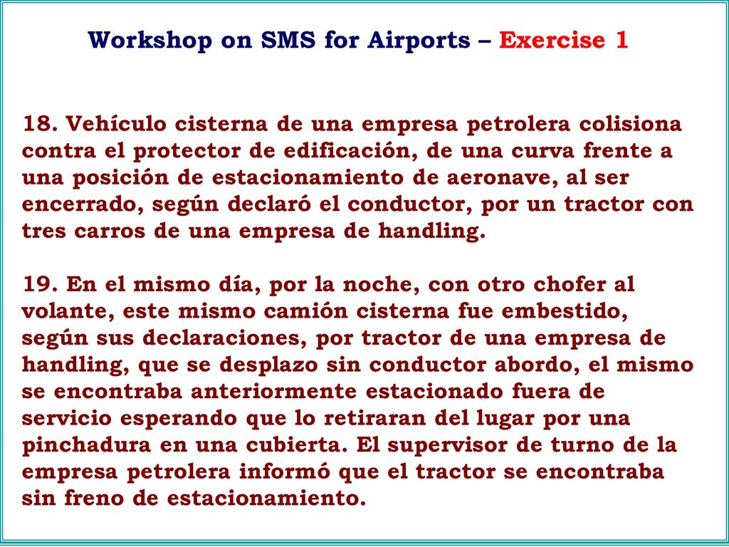 Workshop on SMS for Airports – Exercise 1