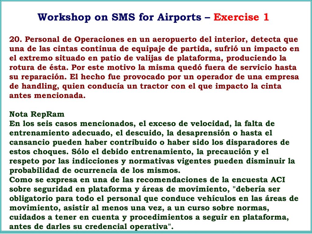 Workshop on SMS for Airports – Exercise 1