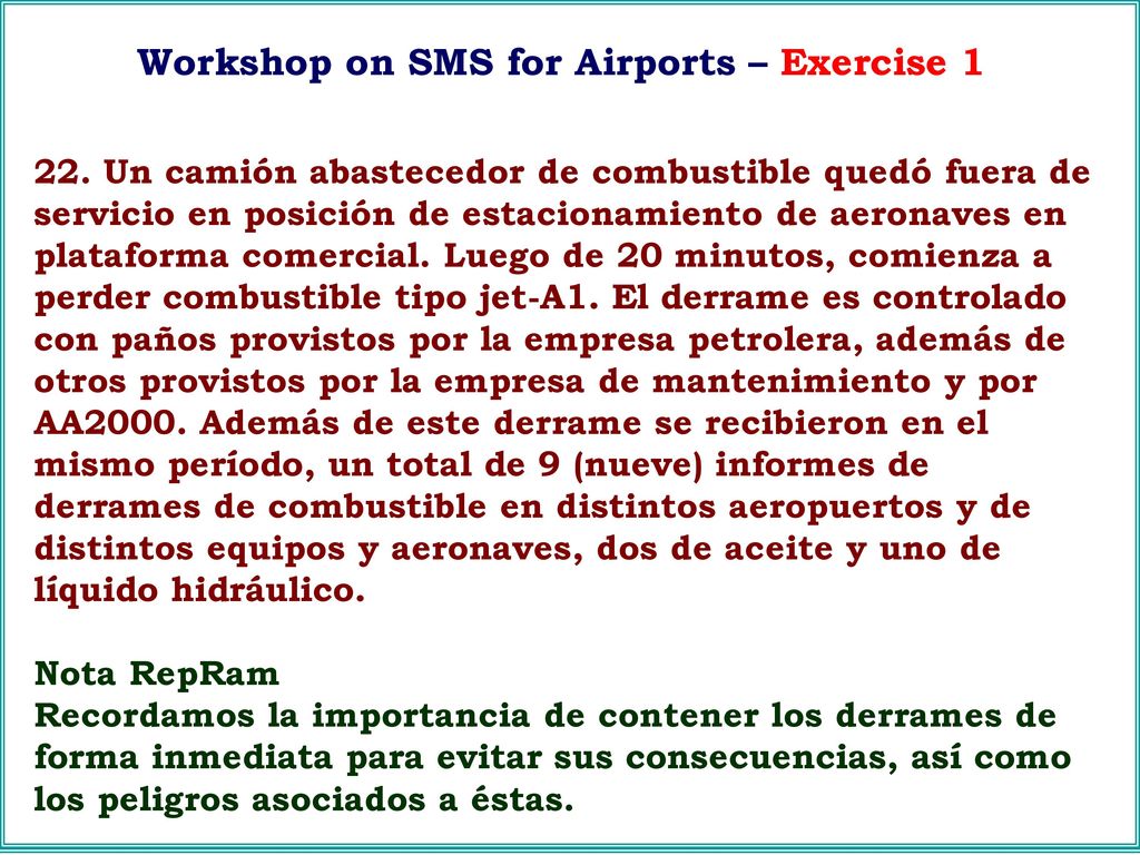 Workshop on SMS for Airports – Exercise 1