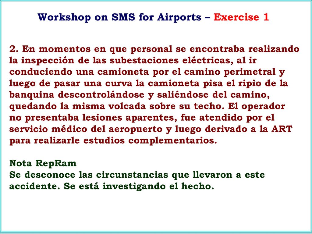 Workshop on SMS for Airports – Exercise 1