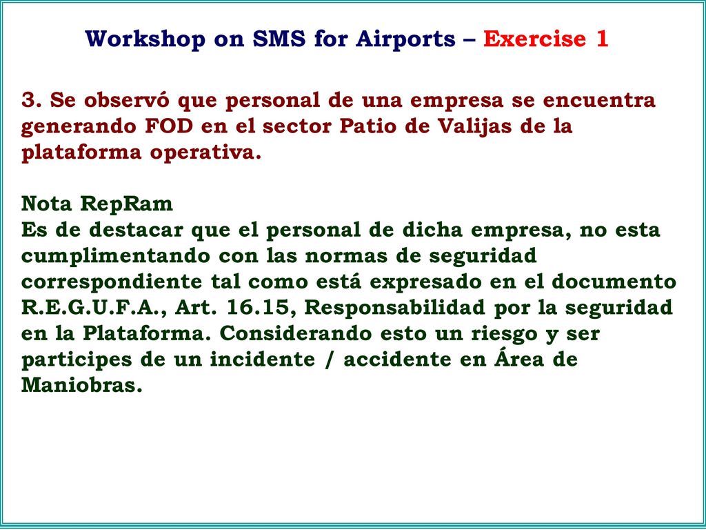 Workshop on SMS for Airports – Exercise 1