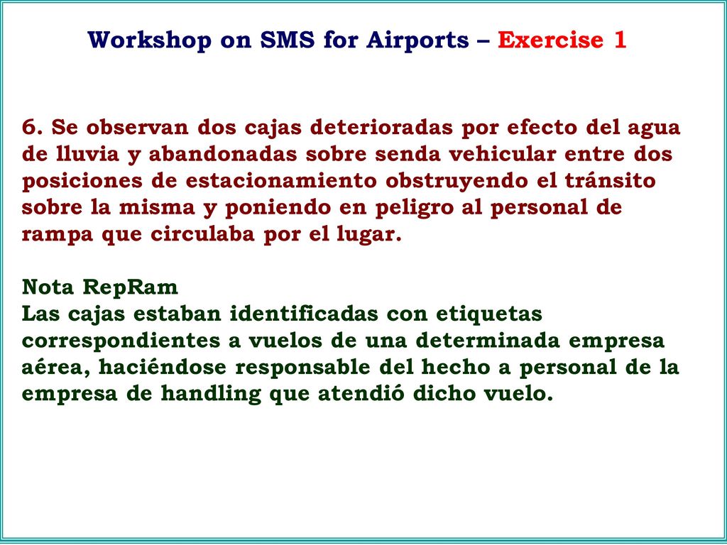 Workshop on SMS for Airports – Exercise 1