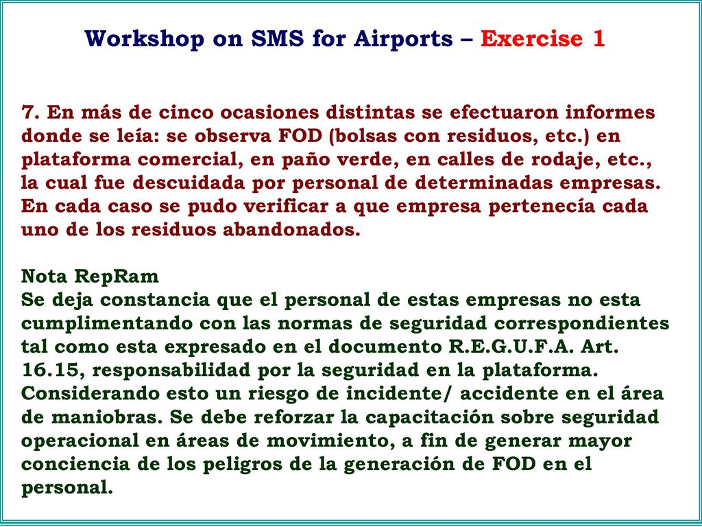 Workshop on SMS for Airports – Exercise 1