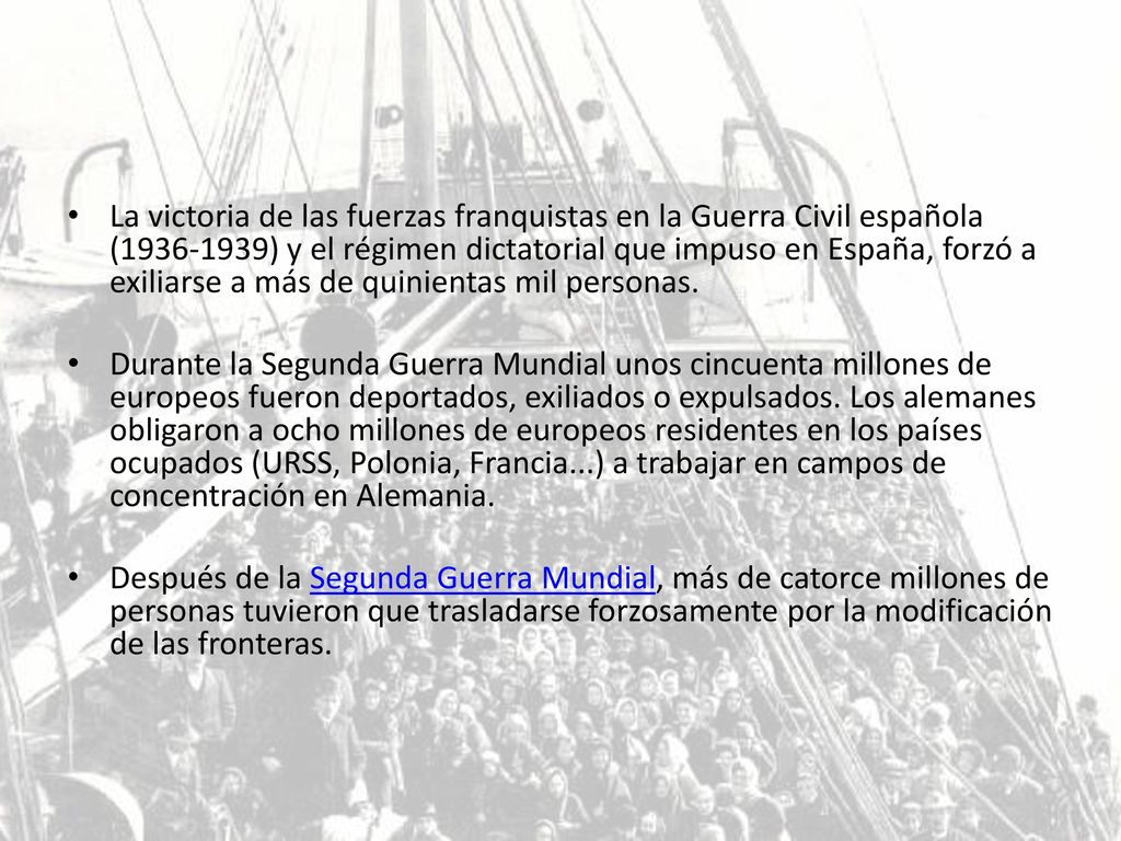La victoria de las fuerzas franquistas en la Guerra Civil española ( ) y el régimen dictatorial que impuso en España, forzó a exiliarse a más de quinientas mil personas.