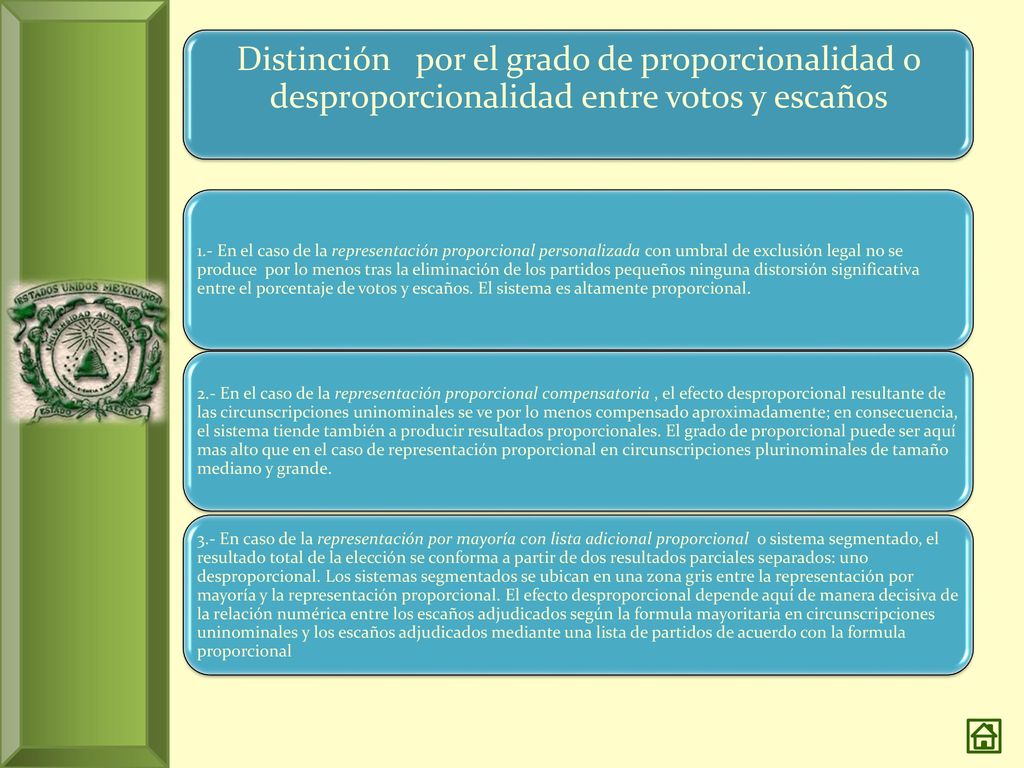 Distinción por el grado de proporcionalidad o desproporcionalidad entre votos y escaños